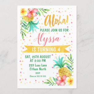 Convite Watercolor Aloha Luau Aniversário