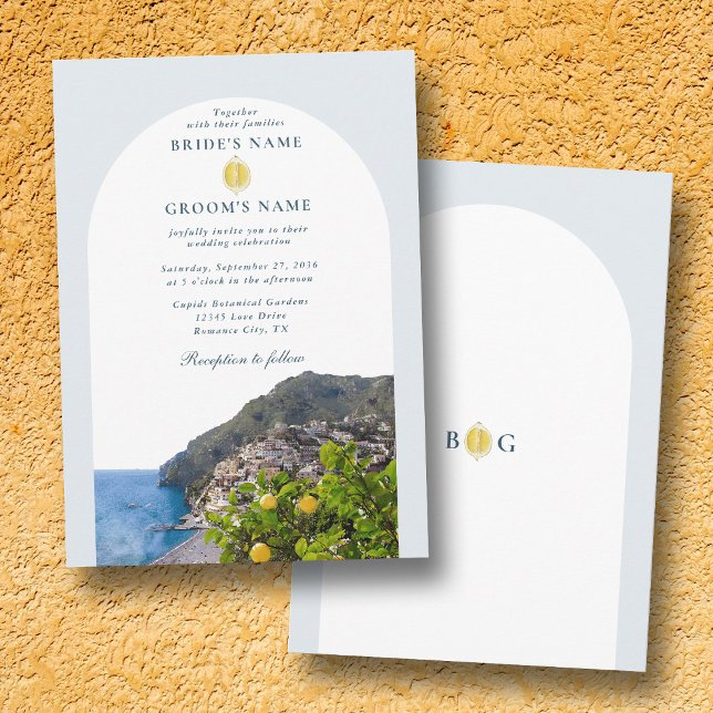 Convite Watercolor Amalfi Coast Arch Italy Lemons Wedding (Watercolor Amalfi Coast Arch Italy Lemons Wedding Invitation)