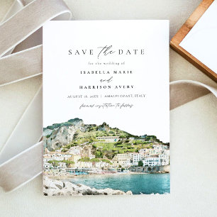 Convite Watercolor Amalfi Coast Itália Save the Date Invi