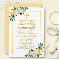 Watercolor Amarelo White Floral Primeira Comunhão