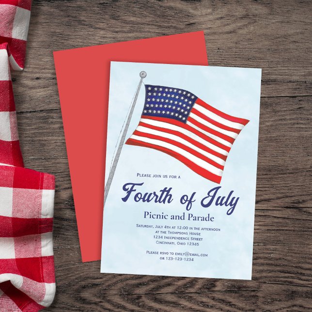 Convite Watercolor American Flag Quarto de julho (Retro Classic Fourth of July Custom Invitations. With watercolor American Flag)