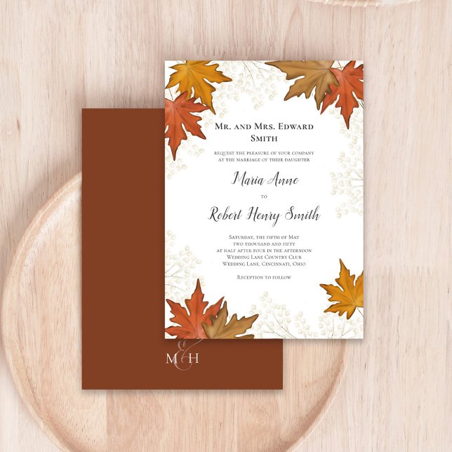 Convite Watercolor Autumn Deixa Casamento Elegante (Fall autumn watercolor leaves. )