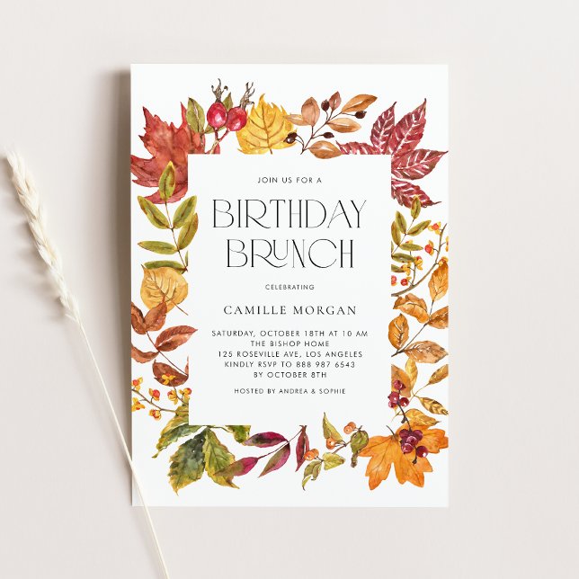 Convite Watercolor Autumn Deixa Frame Birthday Brunch (Criador carregado)