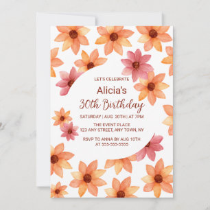 Convite Watercolor Autumn Flower Qualquer Idade Aniversári