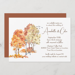 Convite Watercolor Autumn no Park Wedding