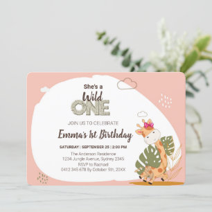 Convite Watercolor Baby Giraffe, Safari Animal Birday