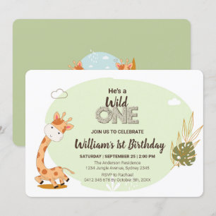 Convite Watercolor Baby Giraffe, Safari Animal Birday