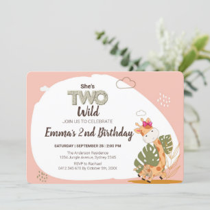 Convite Watercolor Baby Giraffe, Safari Animal Birday