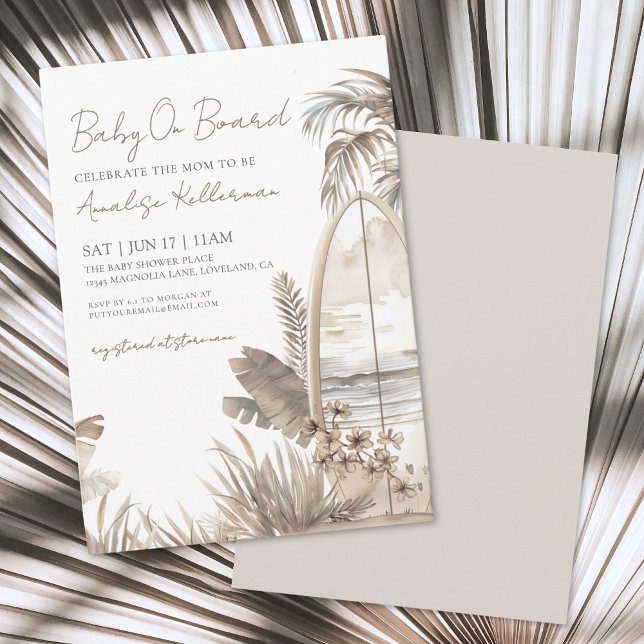 Convite Watercolor Baby On Conselho Beach Chá de fraldas (Watercolor Baby On Board Beach Baby Shower Invitation)