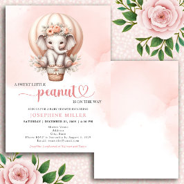 Convite Watercolor Baby Shower Peach Elephant Invitation