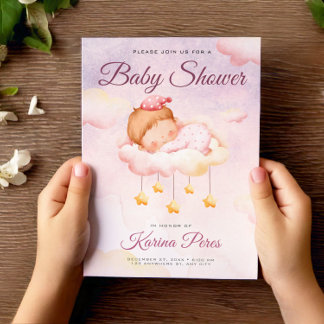 Convite Watercolor Baby Shower Soft Pink It's A Girl