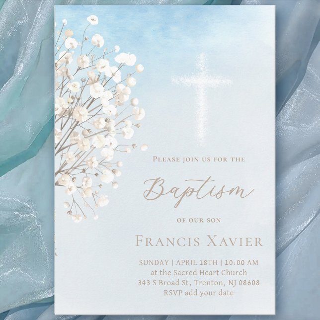 Convite watercolor baby's breath | Baptism baby boy (Criador carregado)