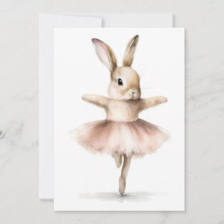 Convite Watercolor Ballerina Bunny Dancing Tan Pink