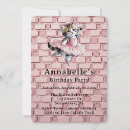 Convite Watercolor Ballerina Kitten Girl Birthday Party
