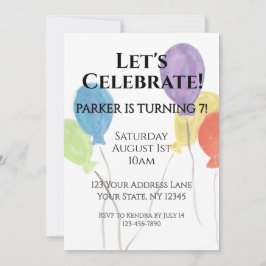 Convite Watercolor Balloon Birthday Party Invitation