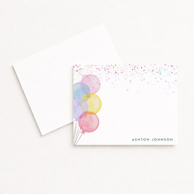 Convite Watercolor Balloons Birthday Note Card (Criador carregado)