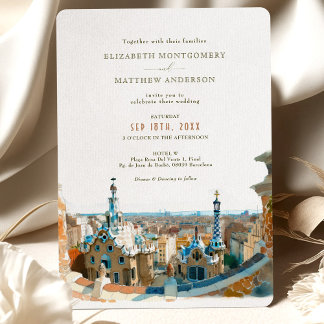Convite Watercolor Barcelona Park Guell Wedding