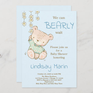 Convite Watercolor Barly Wait Teddy Bear Garland Invitati