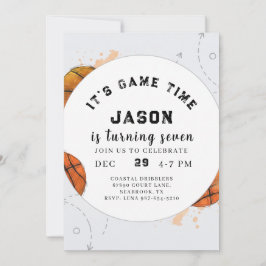 Convite Watercolor Basketball Birthday Invitation