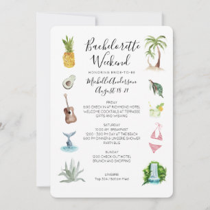 Convite Watercolor Beach Bachelorette Weekend Itinerary