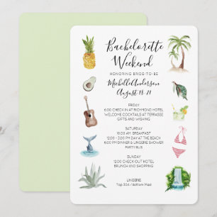 Convite Watercolor Beach Bachelorette Weekend Itinerary