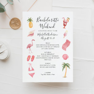 Convite Watercolor Beach Bachelorette Weekend Itinerary