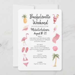 Convite Watercolor Beach Bachelorette Weekend Itinerary