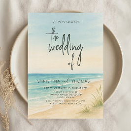 Convite Watercolor Beach Coastal Wedding