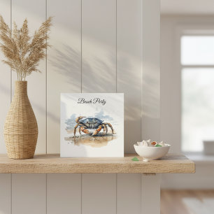 Convite Watercolor Beach Crab, personalizado