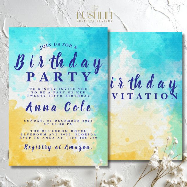 Convite Watercolor Beach e Ocean Birthday Design (Criador carregado)