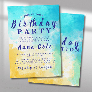 Convite Watercolor Beach e Ocean Birthday Design