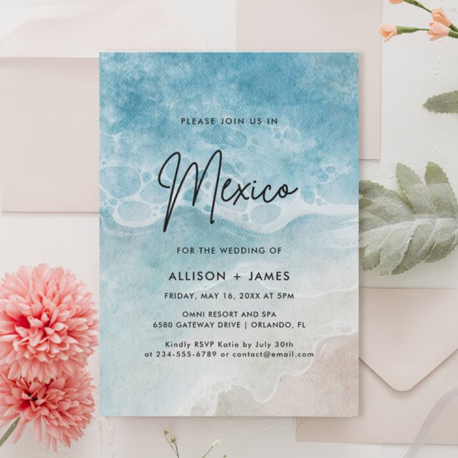 Convite Watercolor Beach MexicoInvitation (Criador carregado)