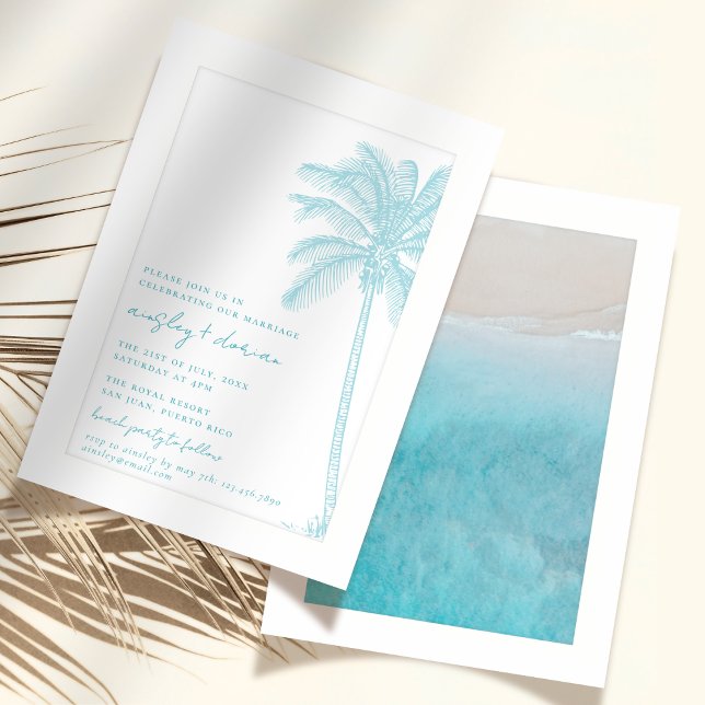 Convite Watercolor Beach No Beach Wedding (Criador carregado)