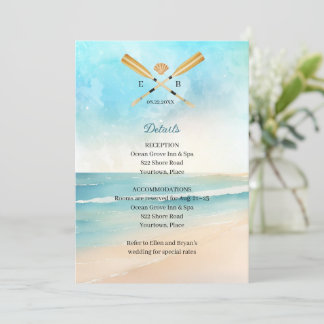 Convite Watercolor Beach Oars Casamento Inserir Recepção