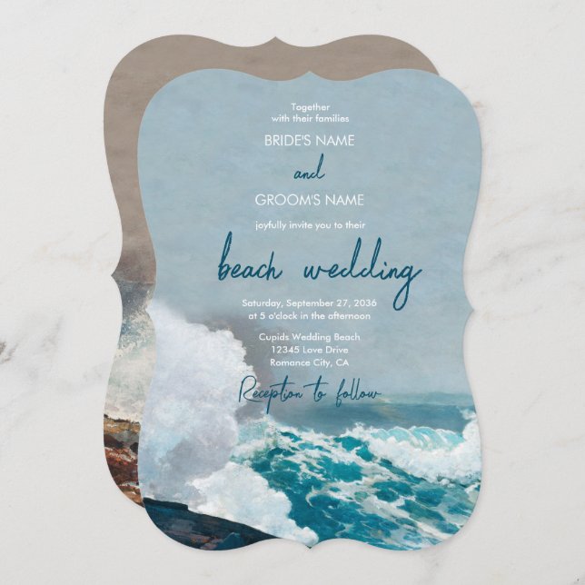 Convite Watercolor Beach Ocean Ong Casamento Monograma (Frente/Verso)