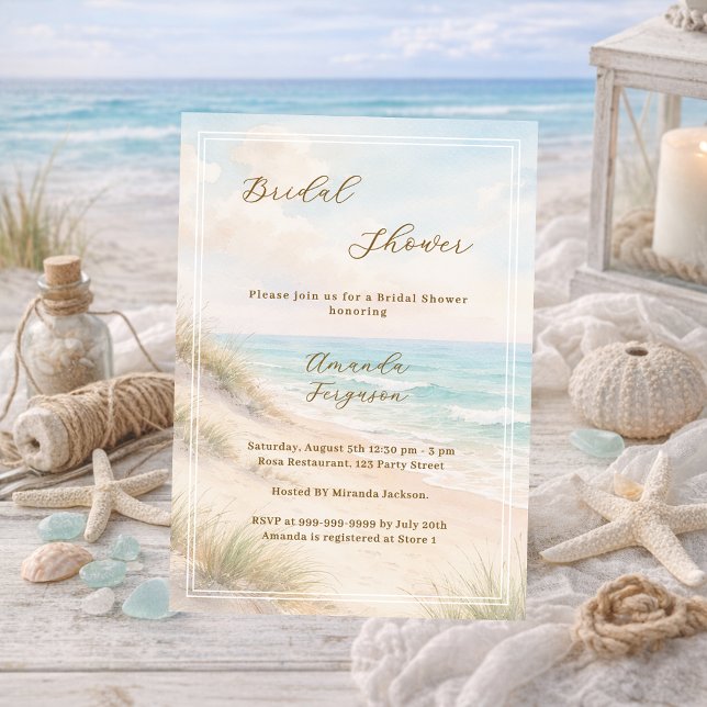 Convite Watercolor beach sand dunes Bridal Shower (Criador carregado)