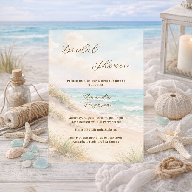 Convite Watercolor beach sand dunes Bridal Shower (Criador carregado)