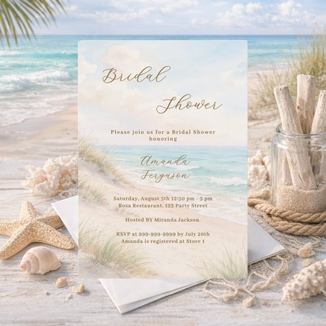 Convite Watercolor beach sand dunes Bridal Shower (Criador carregado)