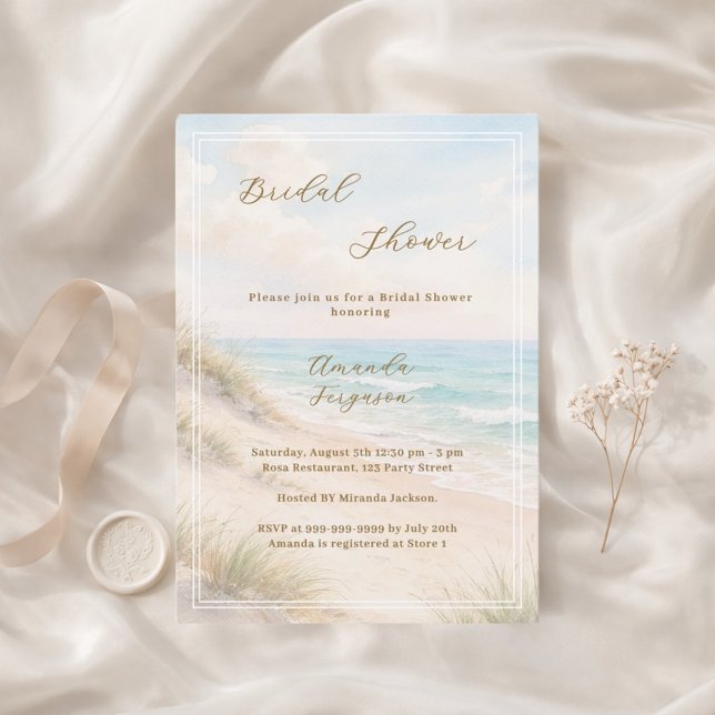 Convite Watercolor beach sand dunes Bridal Shower (Criador carregado)
