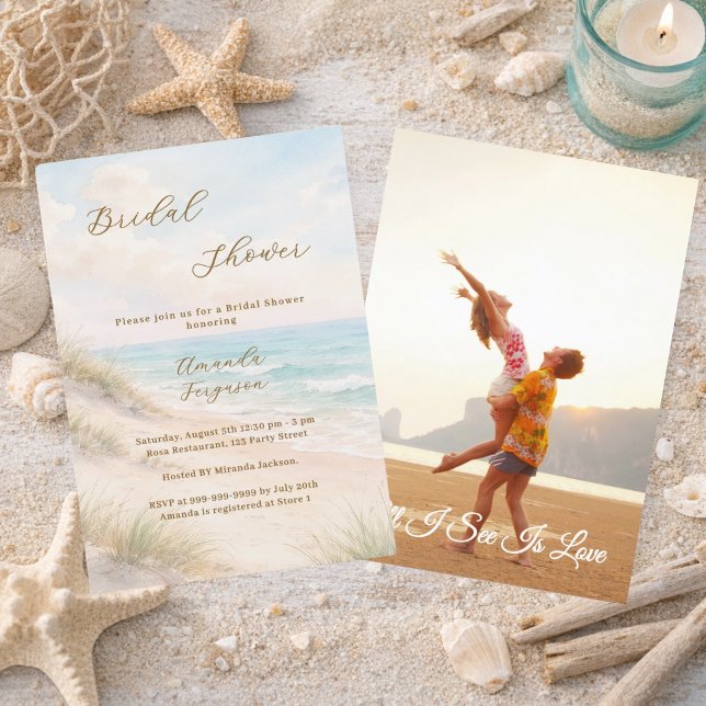 Convite Watercolor beach sand dunes photo Bridal Shower (Criador carregado)