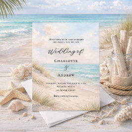 Convite Watercolor beach sand dunes wedding