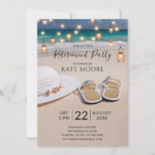 Convite Watercolor Beach String Lights Retirement Party