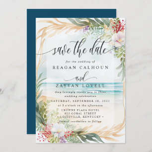 Convite Watercolor Beach Weding The Date Card