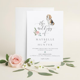 Convite Watercolor Beagle Dog Pet & Floral Pink Rose