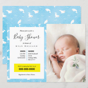 Convite Watercolor Beluga Whale Foto Personalizada