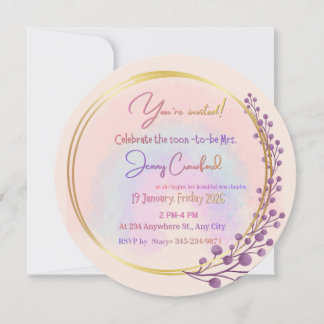 Convite Watercolor Berries Circular Bridal Shower Invitati