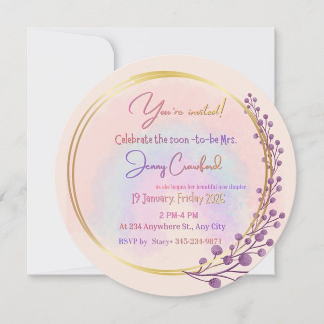 Convite Watercolor Berries Circular Bridal Shower Invitati (Frente)