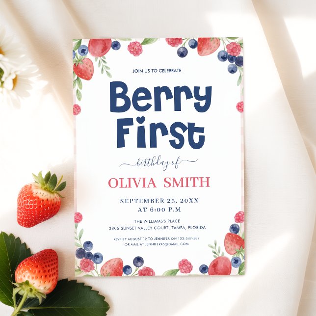 Convite Watercolor Berry First Birthday 1st Birthday  (Criador carregado)