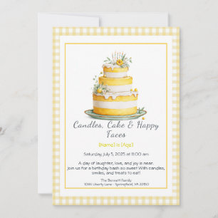 Convite Watercolor Birthday Cake Invance - amarelo