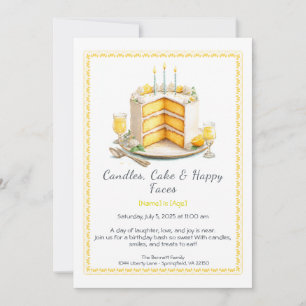 Convite Watercolor Birthday Cake Invance - amarelo